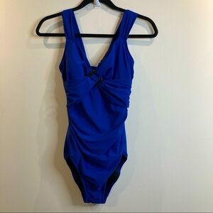 LAND’S END Sz 4 Cross Ruched Chest Fabric Wide Strap  Built in Bra Bathingsuit